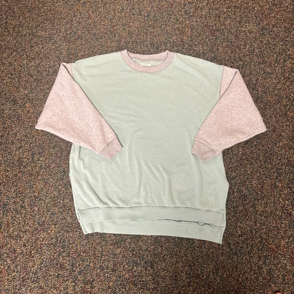 American Eagle Teal and Gray Oversized Crewneck Sweatshirt